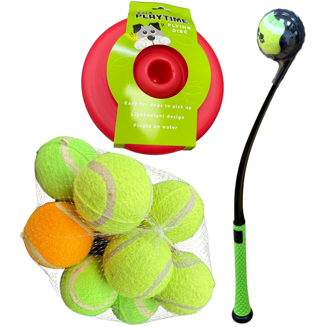 Zvire Dog Toy Bundle – Tennis Ball Launcher, Flying Disc & 10 Play Balls – Perfect for Outdoor Fetch & Exercise – Available As Full Set Or Individual Toys (One Size, Bundle Of 3)