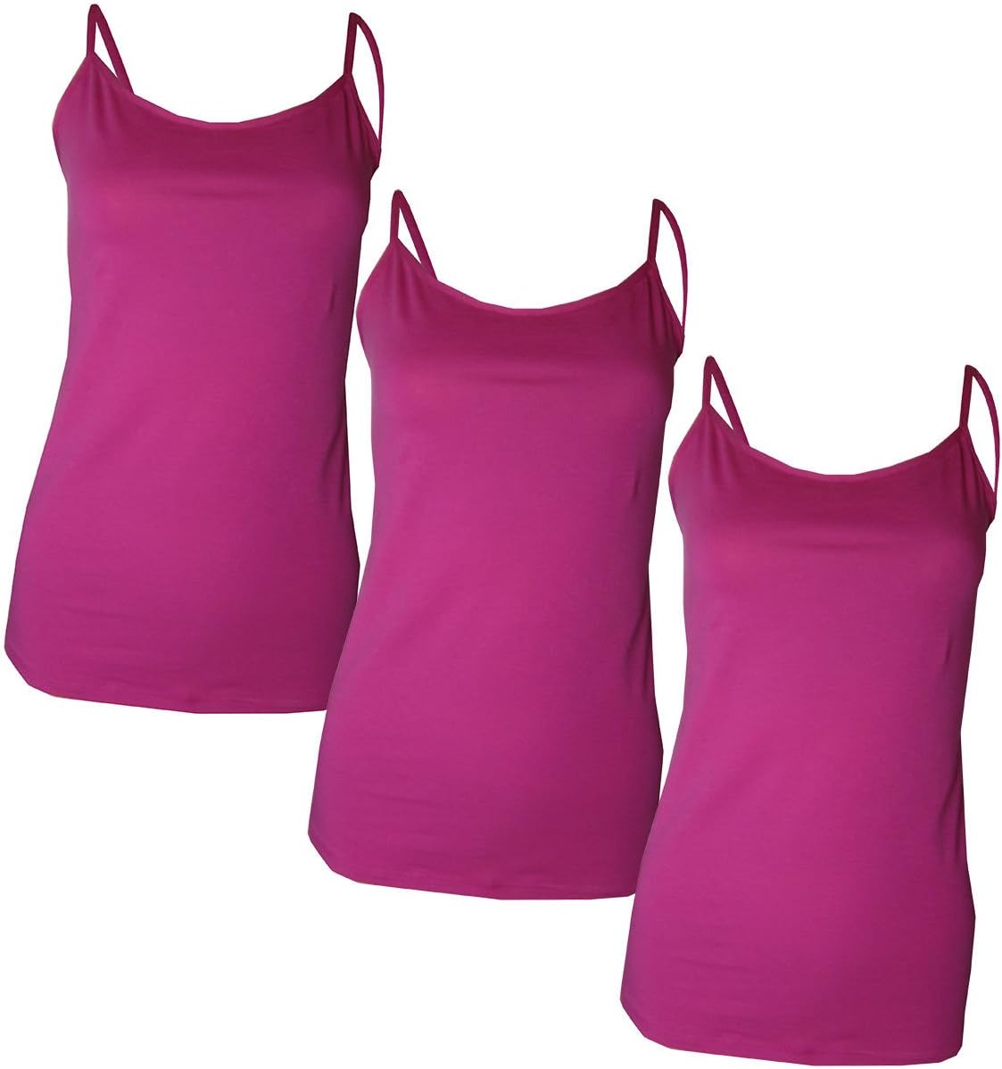 Womens Soft Cotton Cami Vest Tops - 3 pack (12, Pink)
