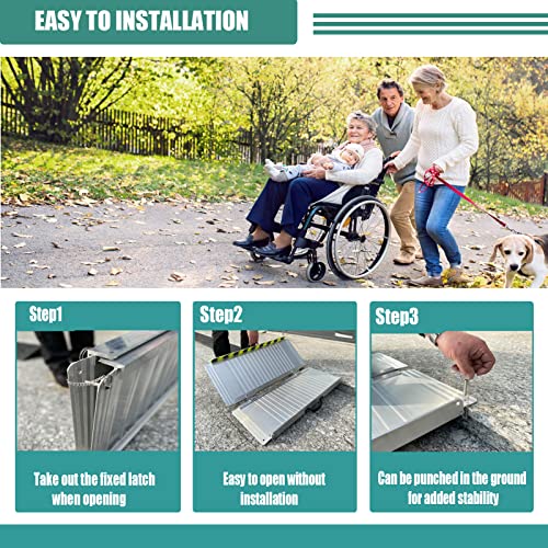 Non-Skid Folding Portable Wheelchair Ramp For Home Steps Stairs Doorways Scooter Lawn Mower, Handicap Ramp, Threshold Ramp, Moving Ramp (Trifold, 10 Foot) #TOP6