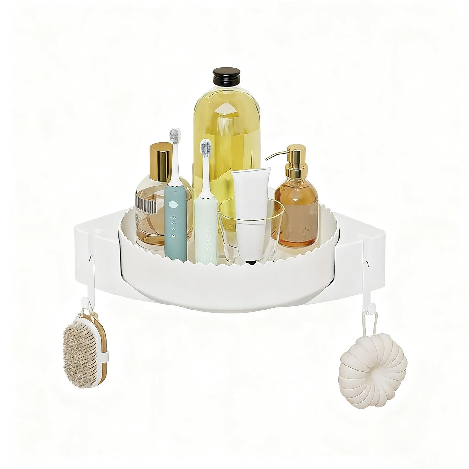 FDYBTZA 360 Rotating Corner Shelf Wall Mounted - Corner Shower Caddy Shelf Adhesive Shower Caddy Organizer with Hooks