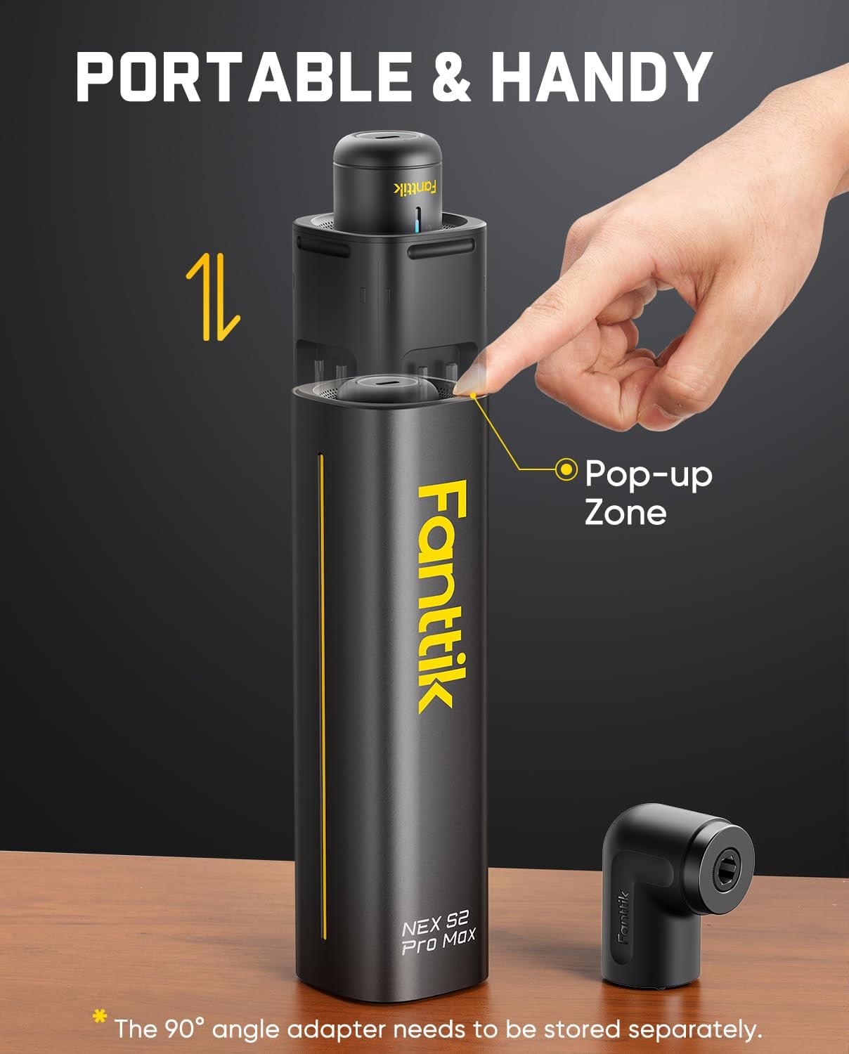 Fanttik S2 Pro Max Electric Screwdriver with its portable and handy pop-up storage case. The 90° angle adapter is shown separately.