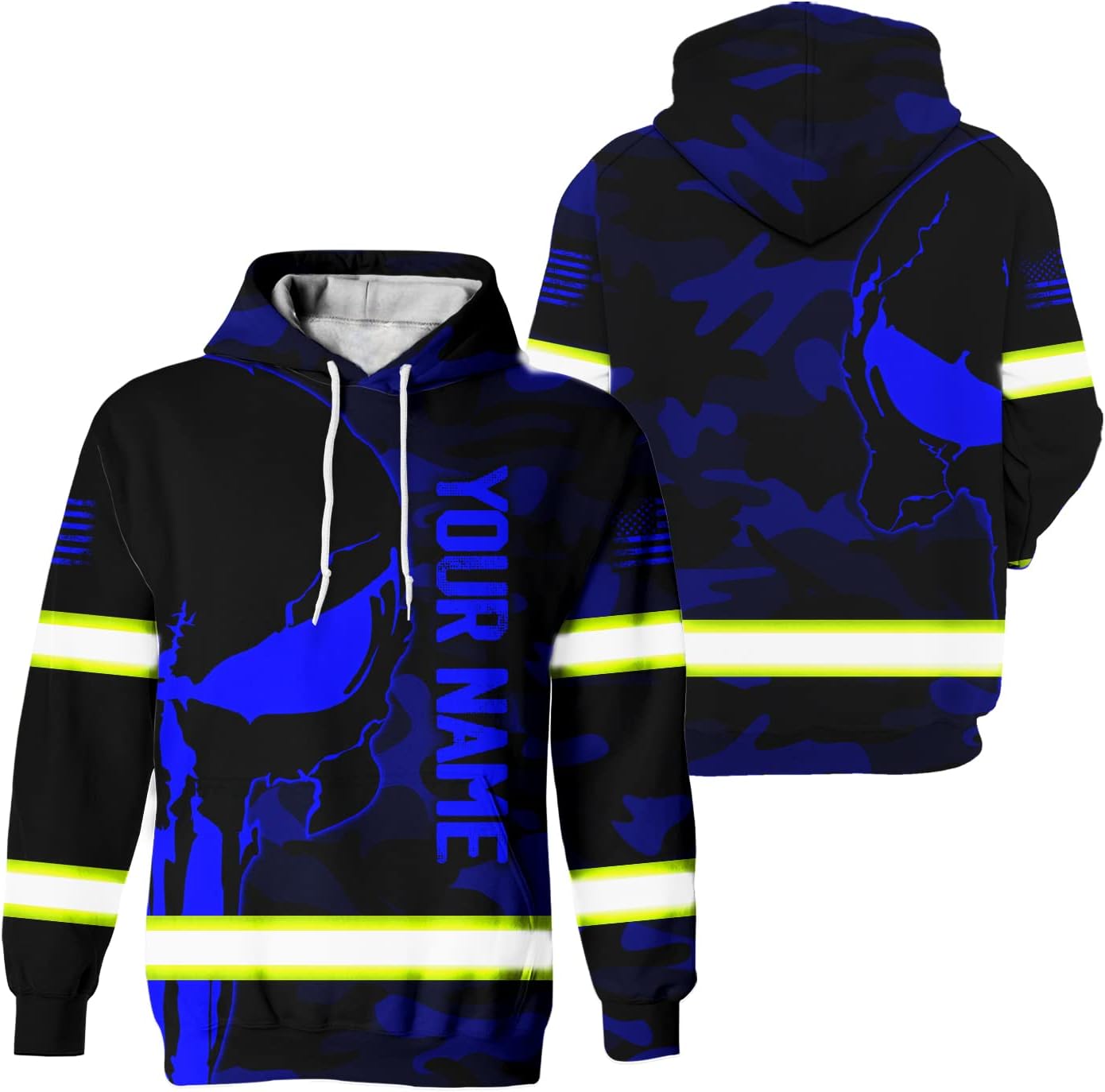 Matedecor High Visibility Shirt for Men Safety Shirts US Flag Color Custom Name Workwear for Runners, Worker, Patriotic