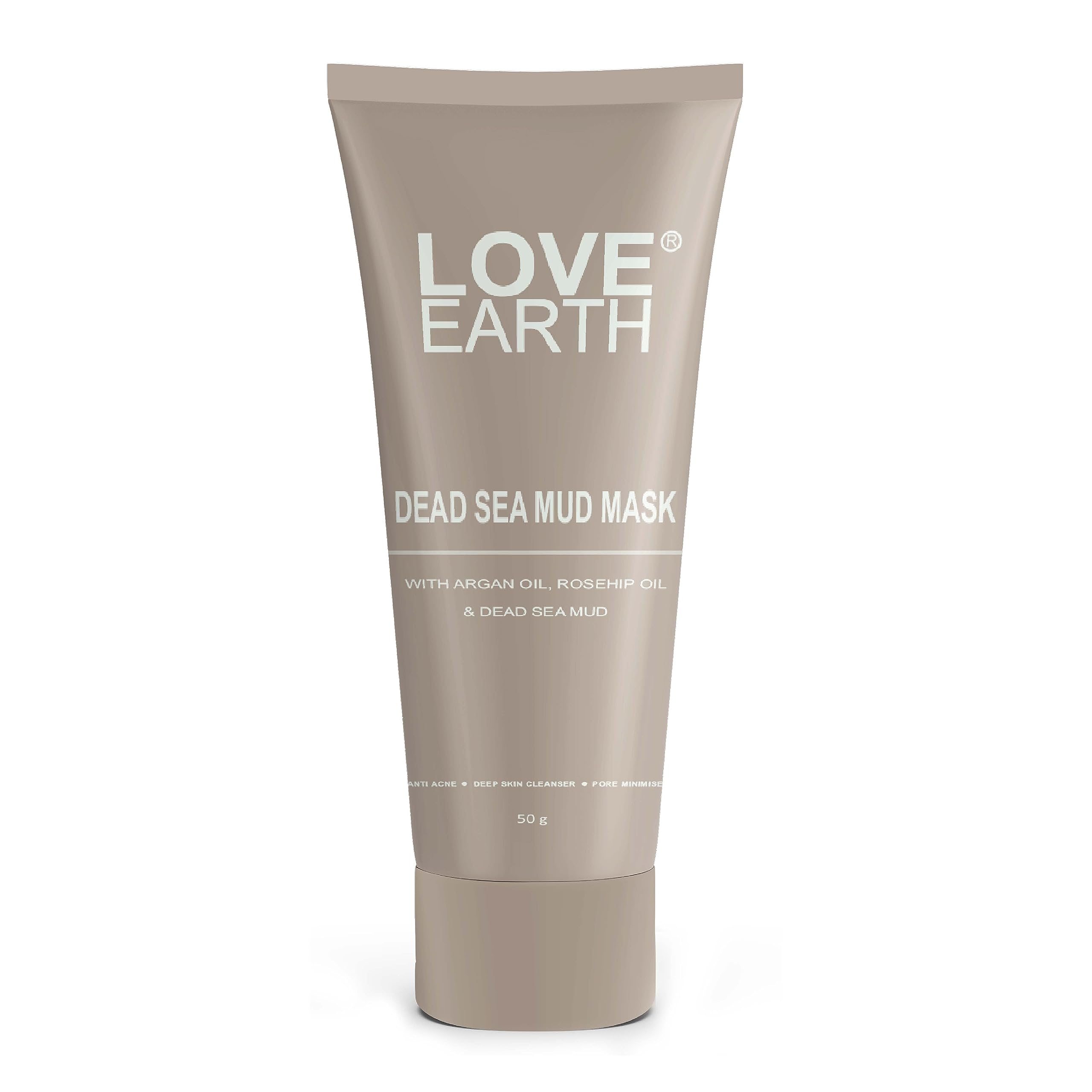 Love EarthDead Sea Mud Mask with Argan Oil and Rosehip Oil For Acne, Deep Skin Cleaning & Open Pore Minimising 50g