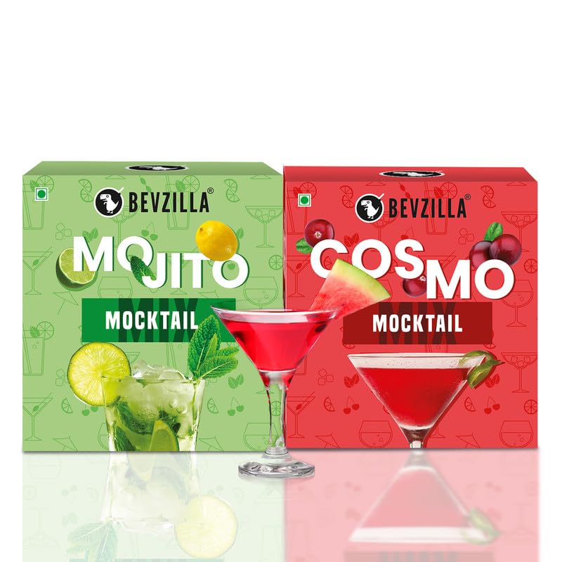 Image of Bevzilla Mocktail Mixer Powder - Mojito & Cosmo Combo (10 Servings) | Non-Alcoholic | Low-Calorie | Refreshing & Instant | Easy Party Mixer | Perfect for Delicious, Guilt-Free Mocktails