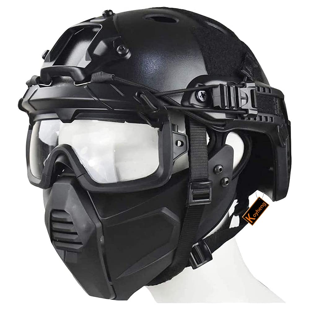 Casque Tactique HYFAN Pour Airsoft Et Paintball - Style PJ Avec Rails - Protection Multi-impacts - Taille 55-59 Cm
