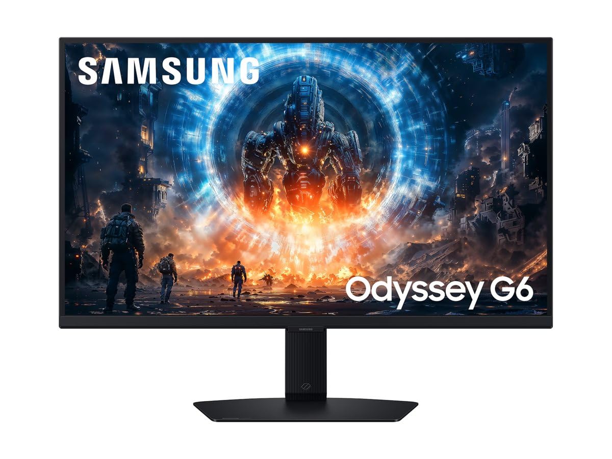 سامسونج اوديسي G6 - G60F 27 انش (27 انش)، 350 هرتز، لوحة IPS، QHD (2560 × 1440)، 1 مللي ثانية (GTG)، 1000:1، امالة قابلة للدوران، ارتفاع قابل للتعديل، HDMI (2.1)، منفذ عرض (1.4)، متوافق مع جي سينك