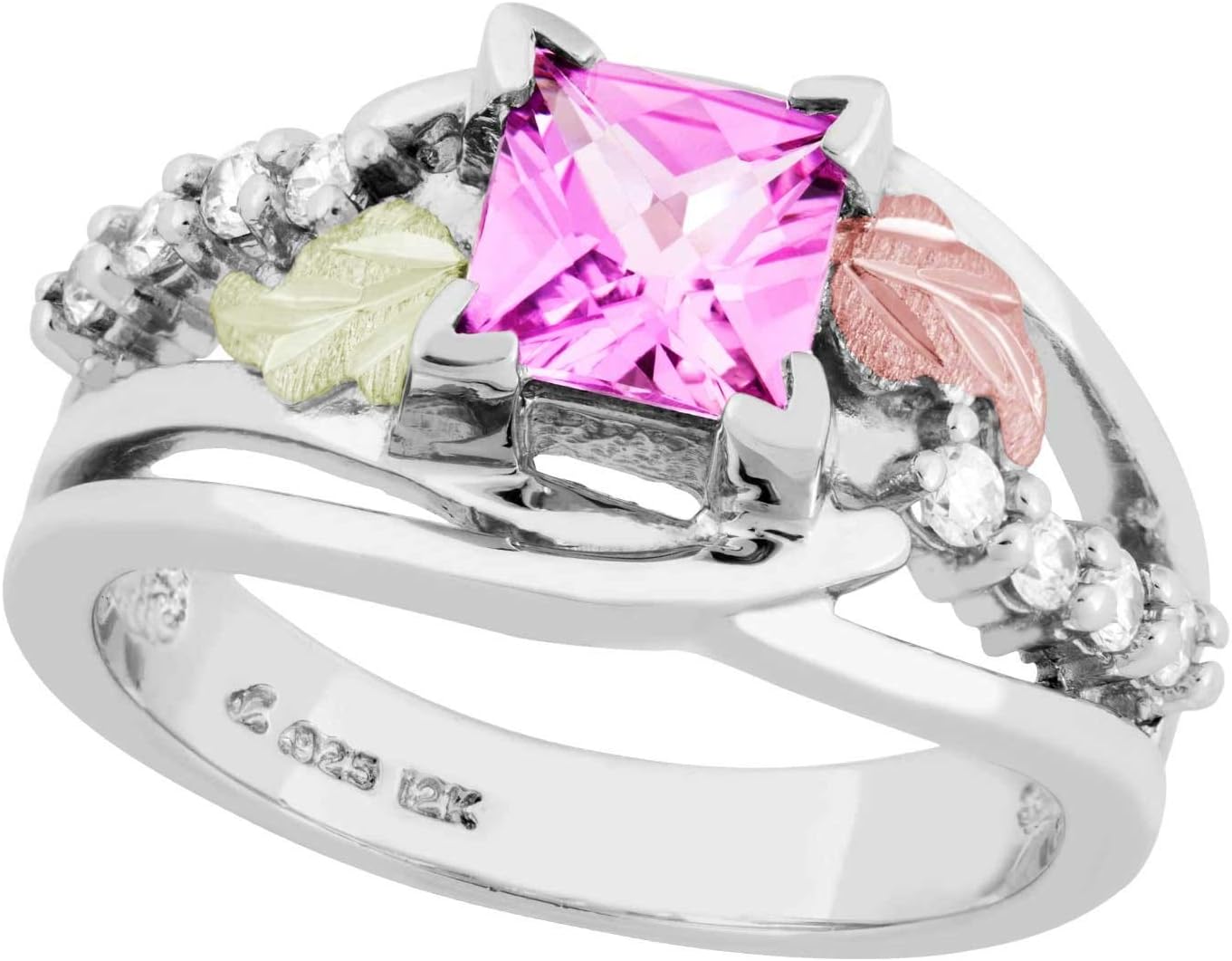 Black Hills Gold on Silver Pink Sapphire and Cubic Zirconia Ring by Landstroms