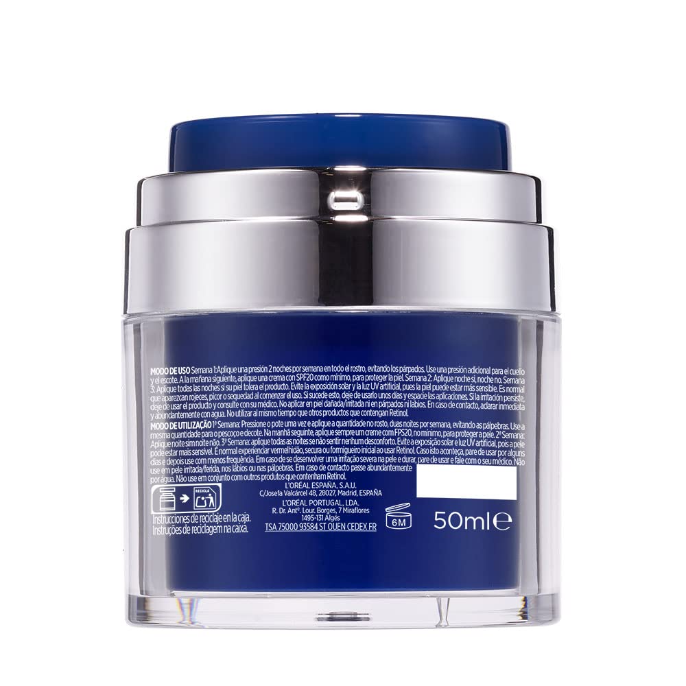 L'Oreal Paris Dermo Expertise Revitalift Laser Pressed Crema de Noche Con Retinol Y Niacinamida, 50 ml (Paquete de 1)
