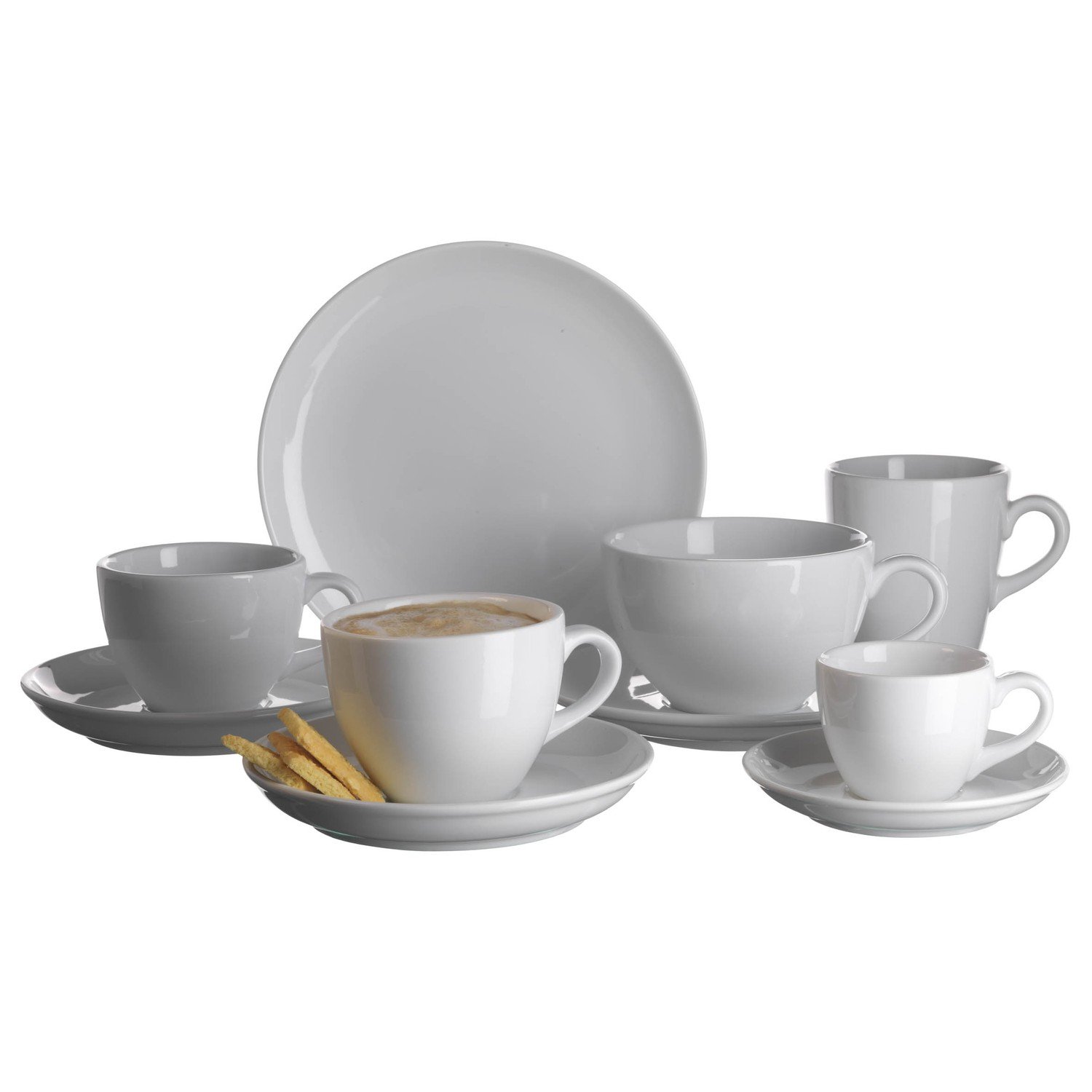 Mäser, Serie Colombia, Espressotasse 8 cl, mit Espresso-Untertasse 12 cm, Porzellan Geschirr-Set für 6 Personen, Weiß