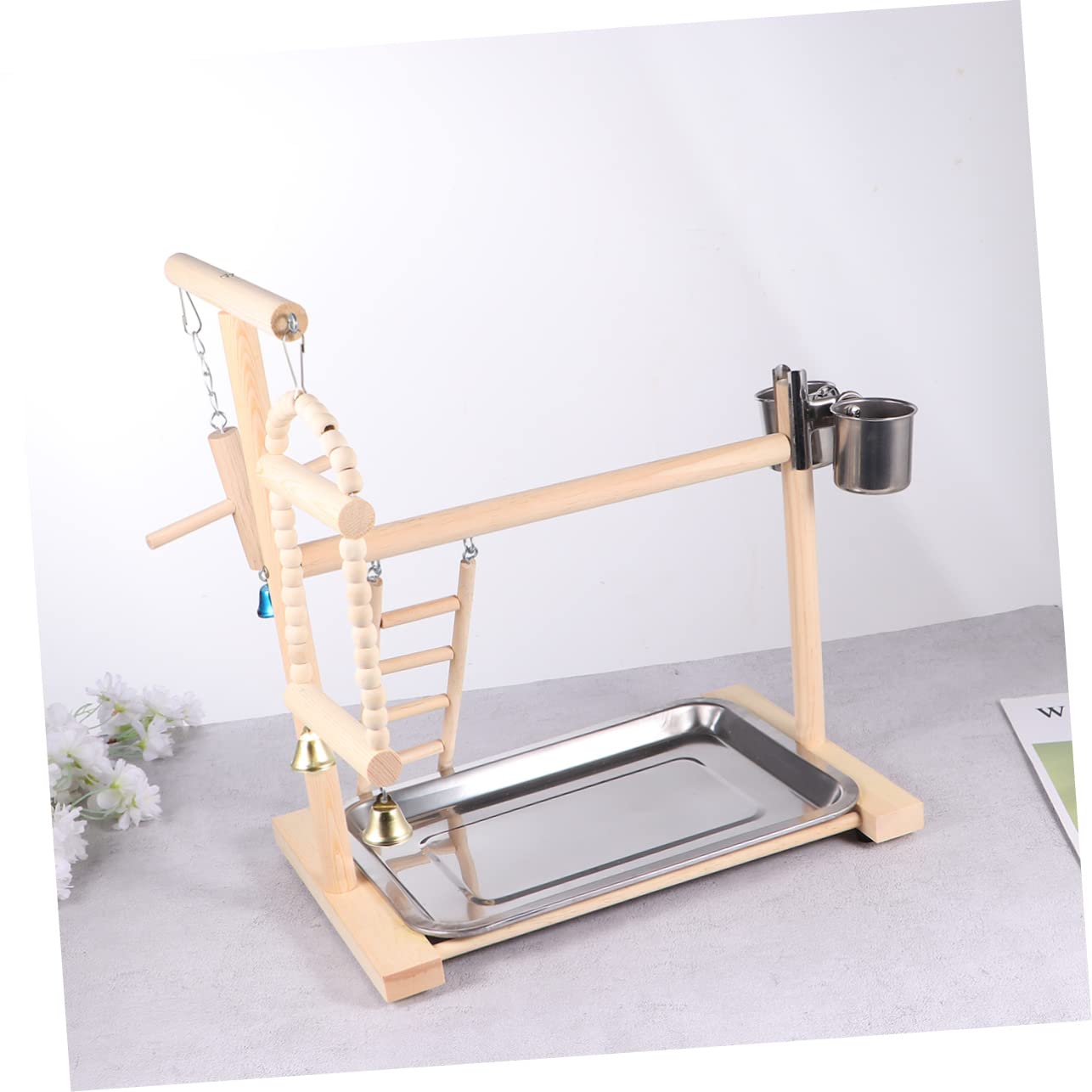 1pieza Columpio para Pájaros De Madera Juguete Colgante Divertido para Periquitos y Loros Estación De Creativa para Aves Pequeñas para Entretenimiento y Ejercicio Beige