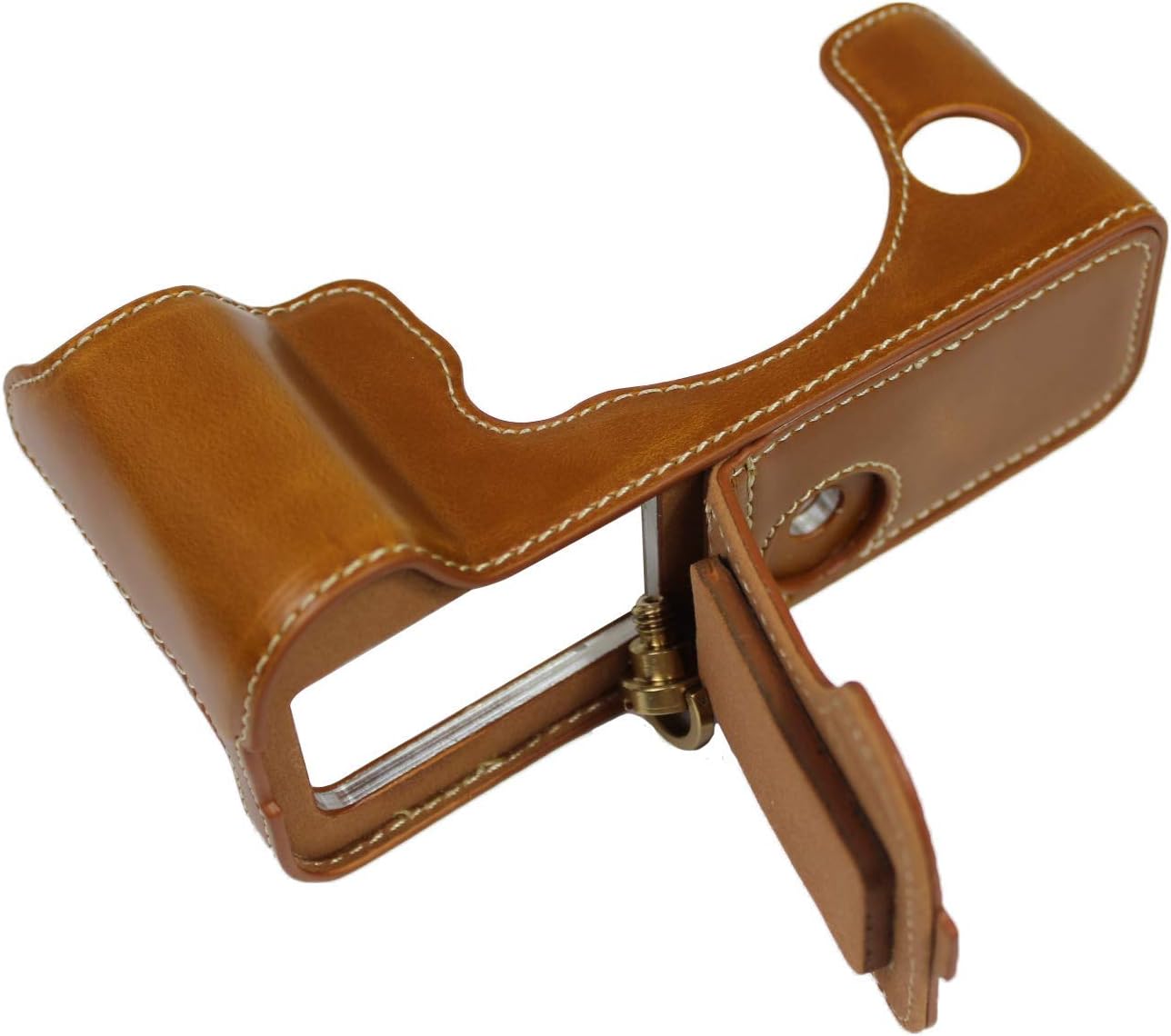 PU Leather Case for FUJIFILM Fuji XT4 X-T4 Bottom Opening Version Protective Half Camera Case Bag with Tripod Design with Hand Strap Brown