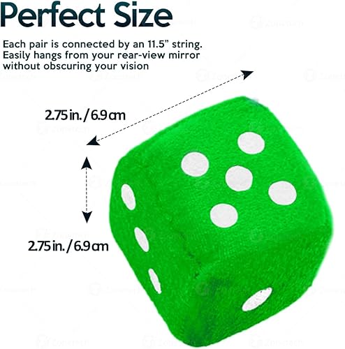 Miniatura 4 de ZONETECH Dados colgantes cuadrados de 3 pulgadas, color verde con puntos blancos, cubos decorativos suaves para espejo de vehículo, par
