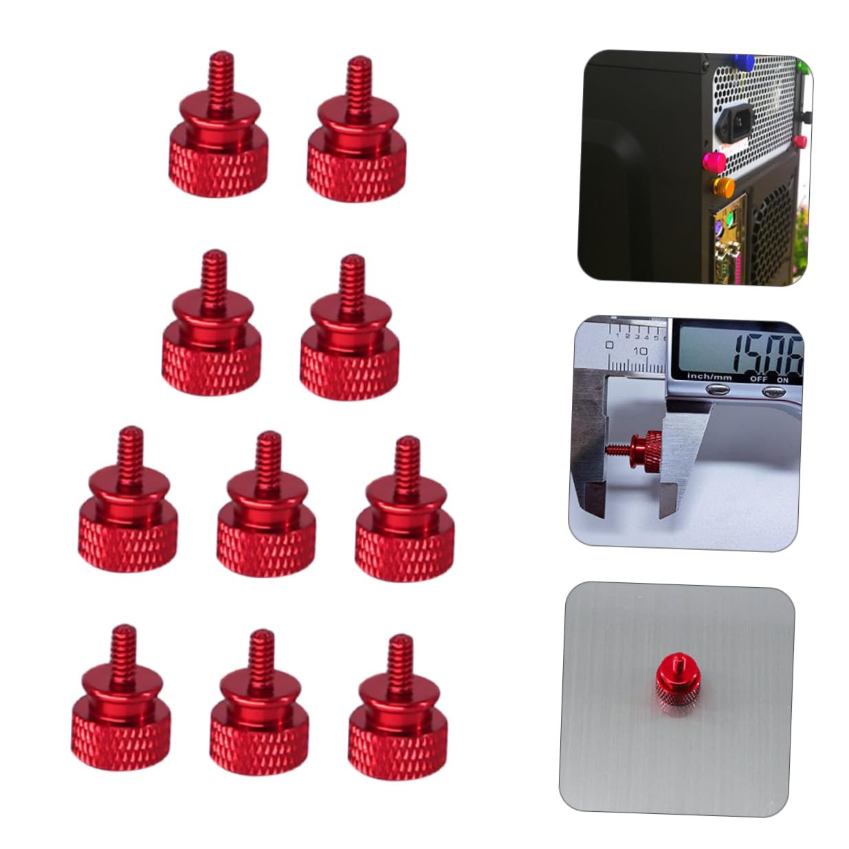Artibetter 10pcs Aluminum Computer Case Screws Red Knurled Thumbscrews DIY Replacement for Chassis Pci Slot Fixing, Suitable for PC Assembly and Maintenance