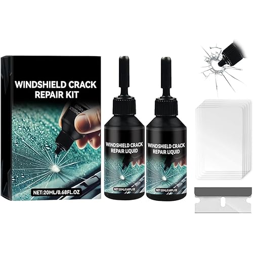 2PCS Windshield Chip Repair Kit, Car Windshield Crack Repair Kit, Glass Repair Liquid for Cracks, Rock Chip Repair Kit for Fix Windows, Mirrors, Glasses, All Crack Types