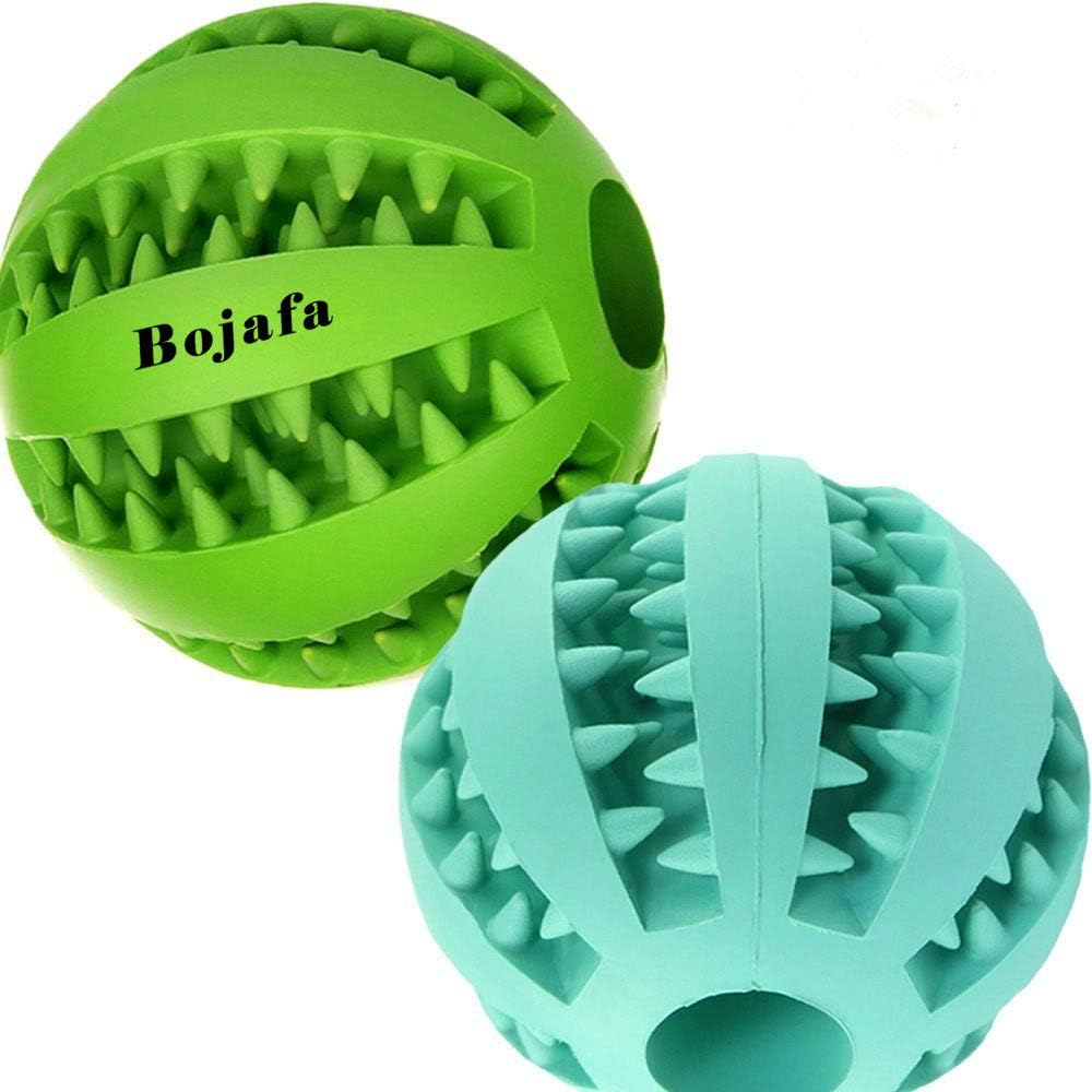 BojafaPuppy Small Medium Dog Toys Balls (2 Pack) Rubber Durable Tough IQ Toys for Pet Tooth Cleaning/Chewing/Playing/Treat Dispensing 2 * Large-2.8 inch / 7cm Green Talent0093