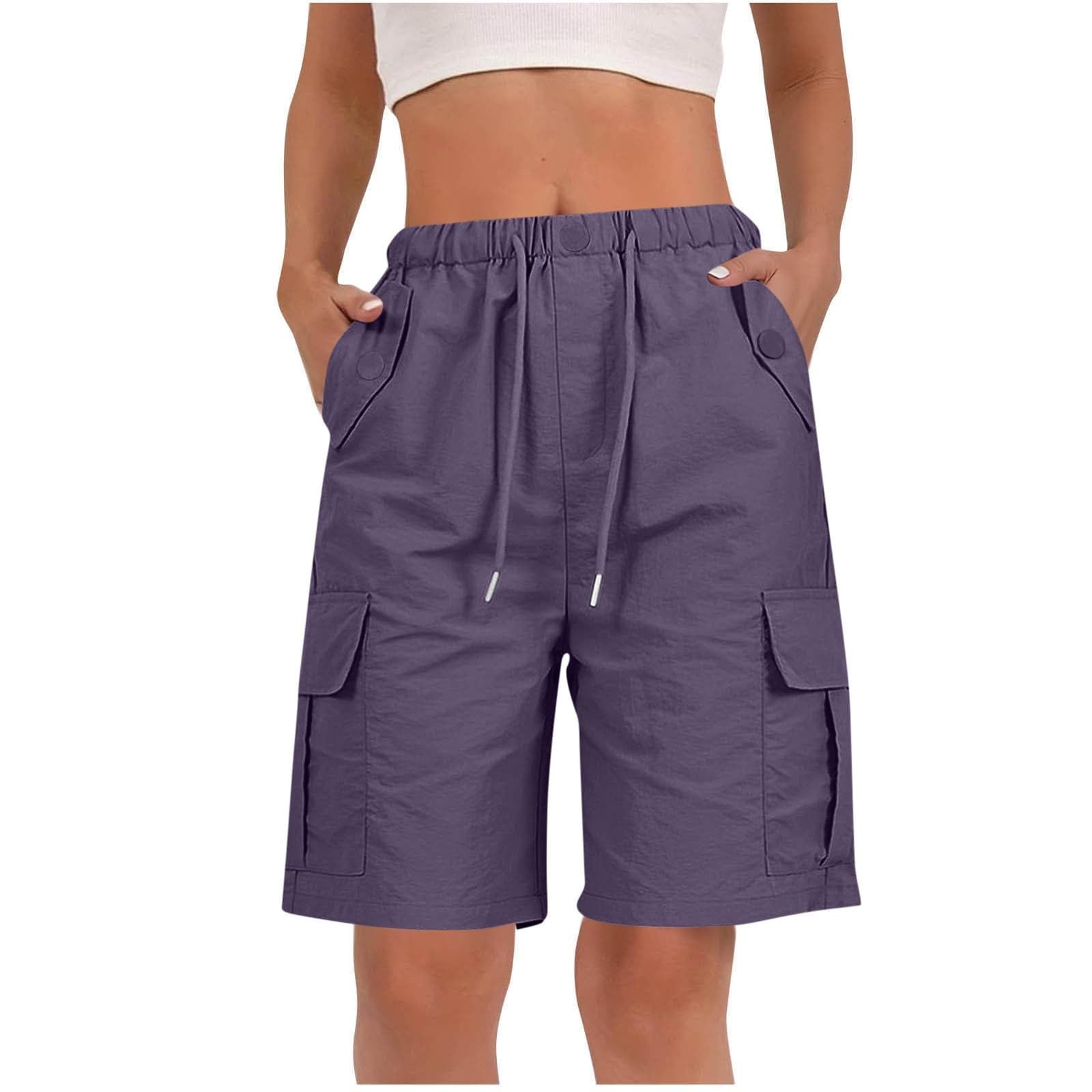 Generico Pantaloni da Lavoro Donna Multitasche Bermuda Estivi Cargo Pantaloncini Vita Elastica Leggeri Shorts Escursionismo Casual Esterno Pantaloni Corti per Viaggi Escursioni con 4 Tasche
