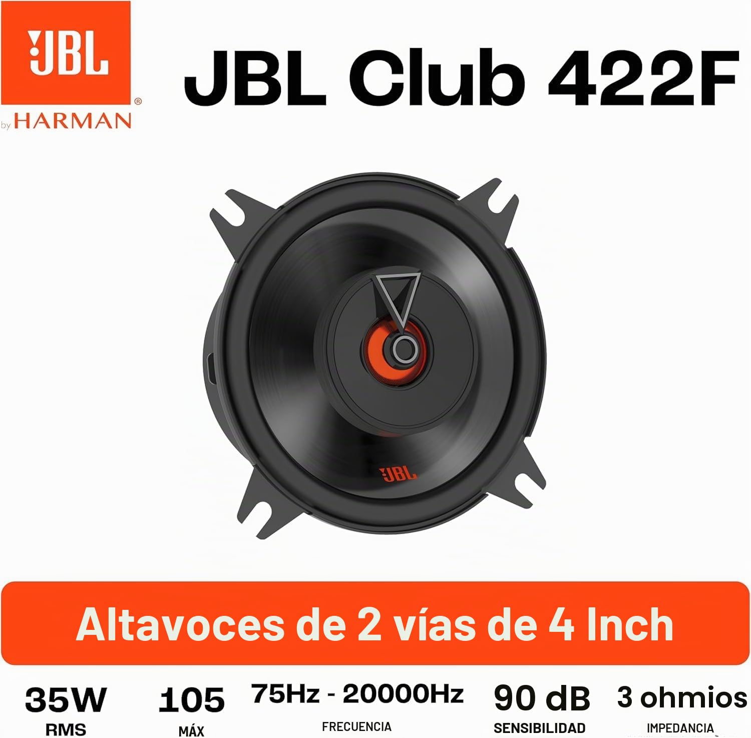 JBL Club 422F Juego de altavoces coche de 2 vías de Harman Kardon - 105 vatios Pro Sound echo auto 10 cm | 100 mm | 4 pulgada