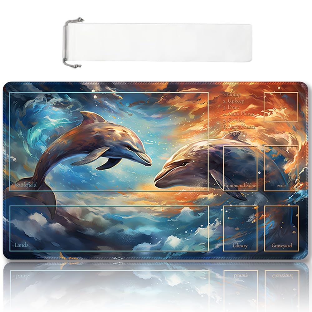 Premium Stitched MTG Playmat with Zones and Non-Slip Rubber Backing - TCG Play Mat for MTG and Other Card Games - Colorful Design with Vintage Look and Feel (DKT (119),Zones)