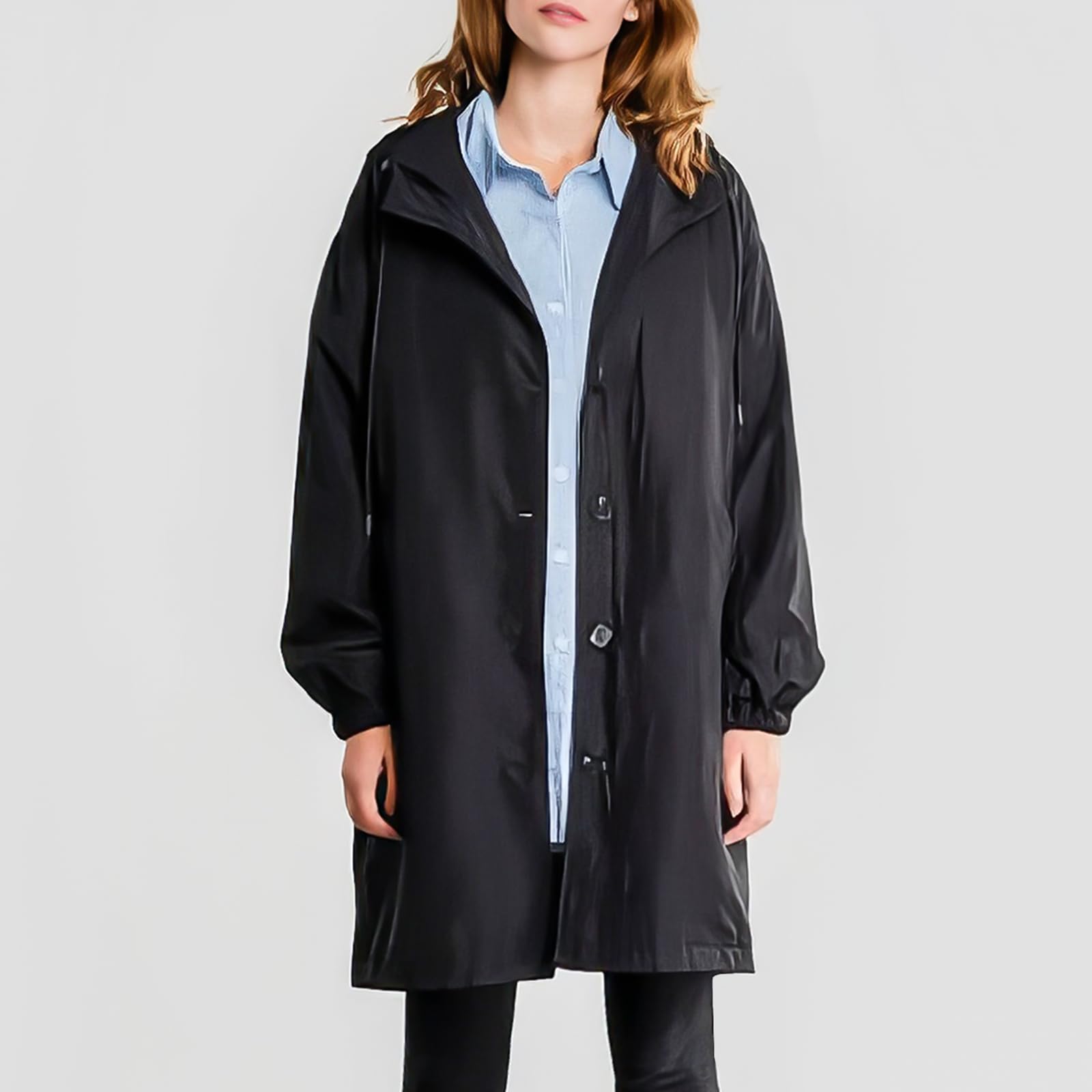 Trench Impermeabile da Donna - Giacca Antivento con Cappuccio Monopetto, Soprabito Impermeabile per Esterni, Impermeabile Softshell per Escursioni e Spostamenti