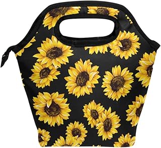Naanle Sunflower Insulated Zipper Lunch Bag Cooler Tote Bag for Adult Teens Kids Girls Boys Men Women, Floral Flower Lunch Boxes Lunchboxes Meal Prep Handbag for Outdoors School Office