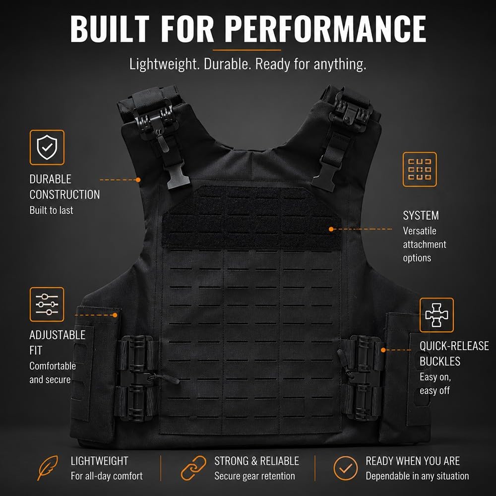 Chaleco Táctico Completo Ajustable,Protección Hombros Brazos Cuello Zona Inferior Compatible MOLLE Liberación Rápida Airsoft Paintball Actividades Al Aire Libre Disfraces