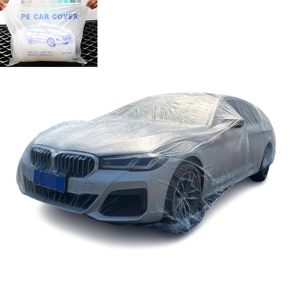YehVeh Disposable Car Cover Dirtproof Lightweight PE Clear Car Dust Cover with Elastic Wrap Band Full Exterior Protective