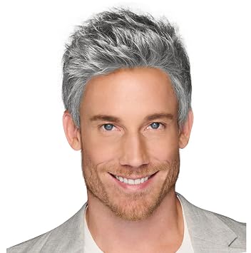 HIM Dapper Mens Hairpiece With Textured Waves and Layered Cropped Sides by Hairuwear, M56S 90 GREY ASH BROWN