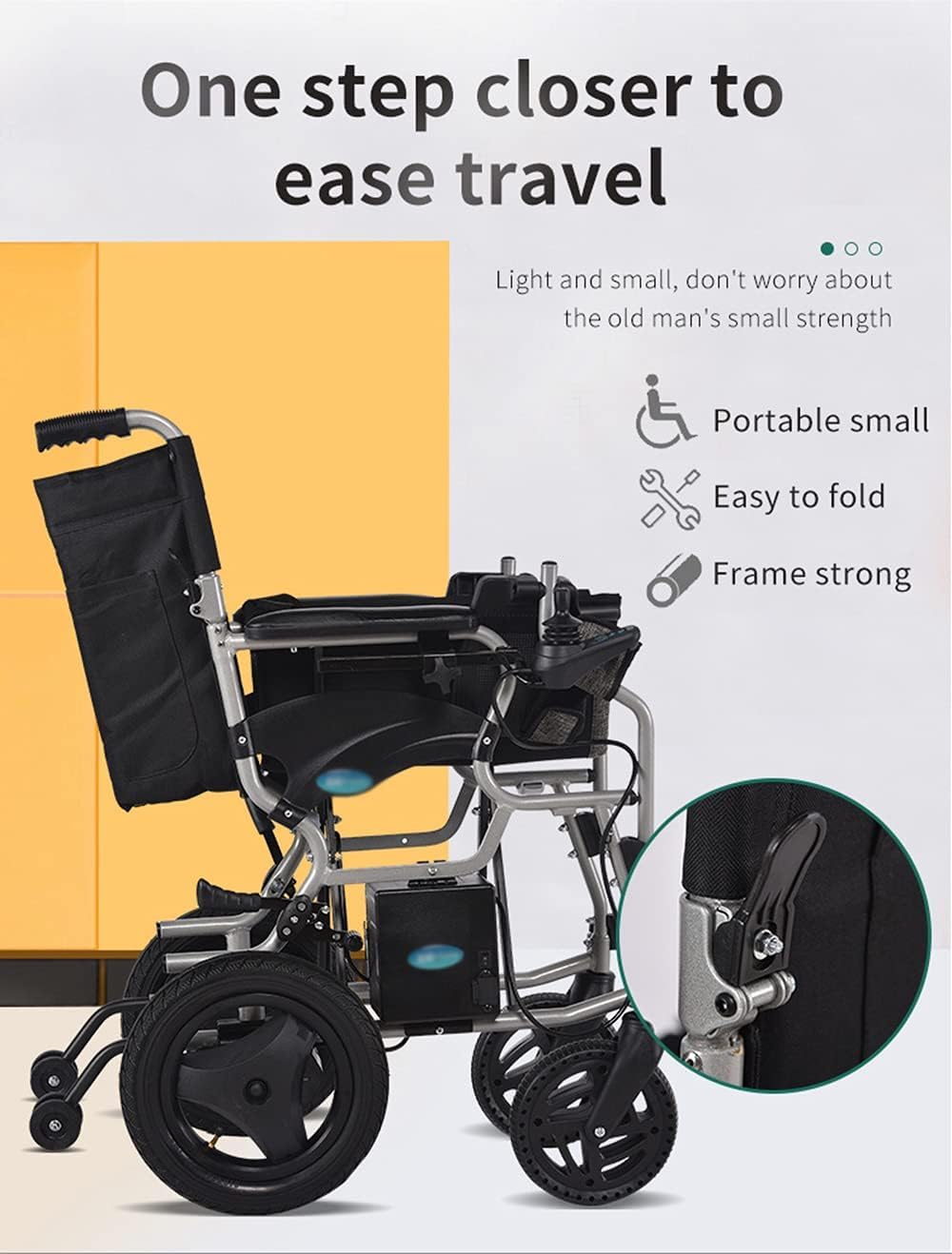 Silla de ruedas eléctrica, diseño de aluminio plegable ligero con batería de litio para mayor movilidad y portabilidad