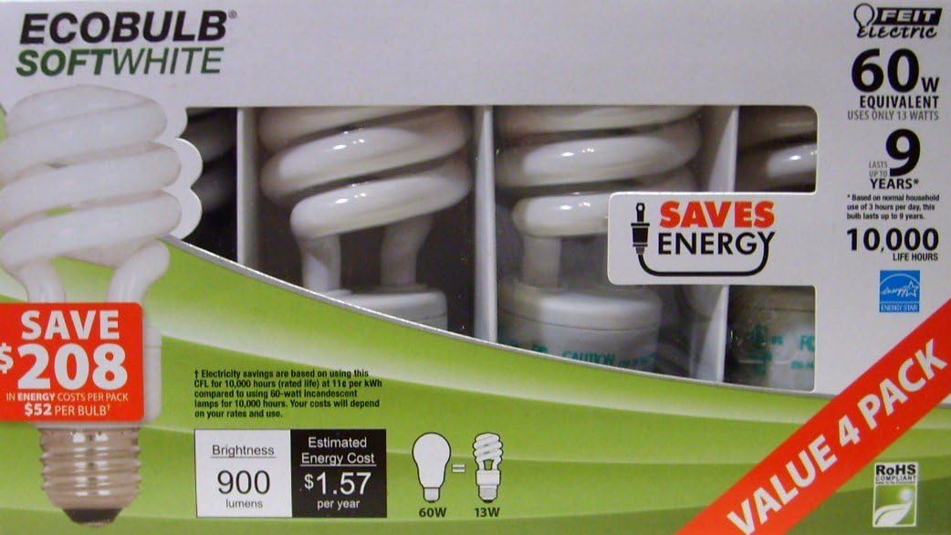 Feit Electric EcoBulb 13W CFL Lights - Soft White 60W Equivalent, 8-Pack Energy Saving Bulbs - View #5