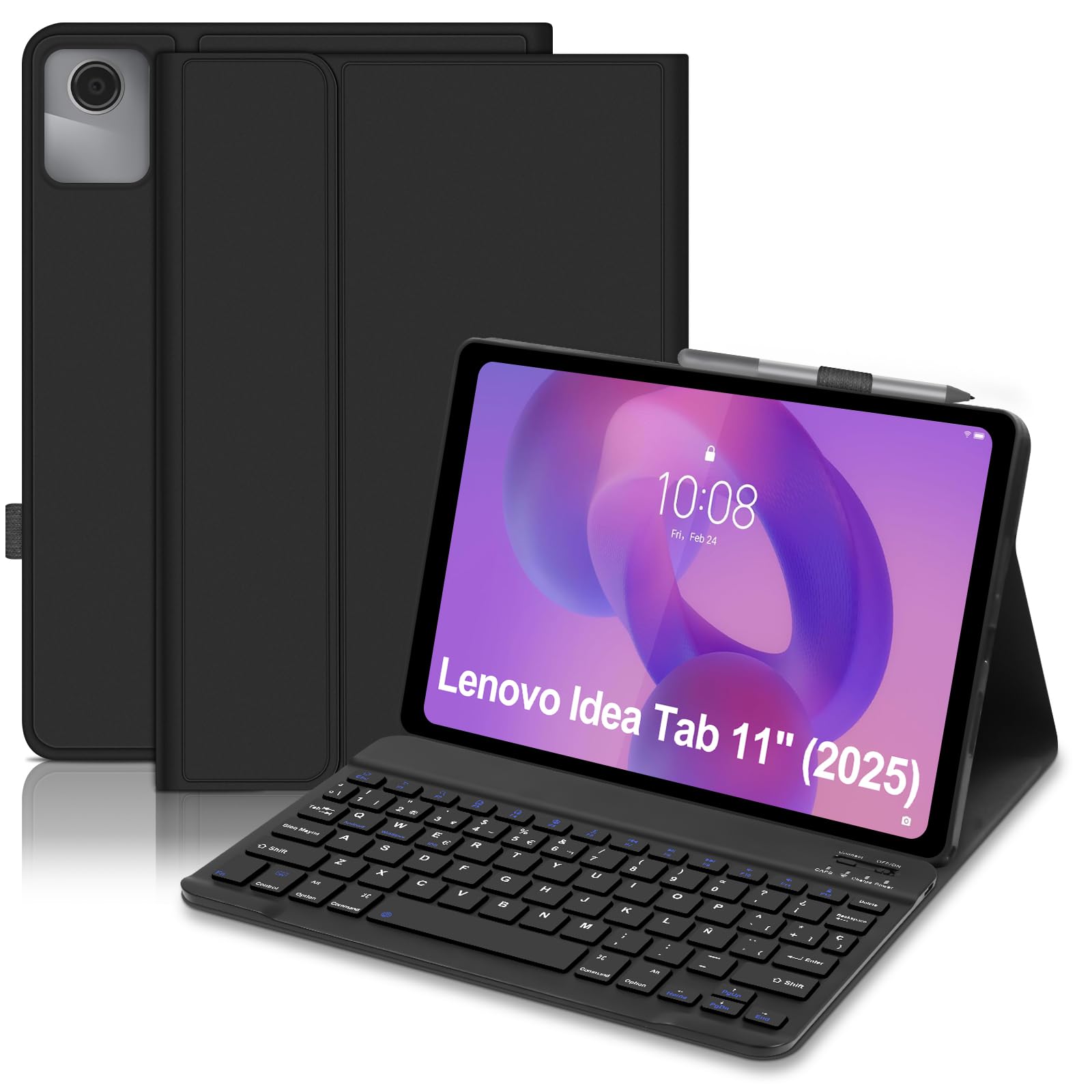 Funda con Teclado para Lenovo Idea Tab 11 Pulgadas 2025 (TB-336ZU/TB-336FU) - QWERTY Español Ñ Teclado, Magnético Desmontable Bluetooth Teclados Recargable para Tablet Lenovo Idea 11, Negro