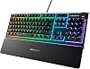 Steelseries Apex 3 Gaming Keyboard، 10 Zone Rgb Lighting، التبديل الصامت، Ip32 المتانة السائلة، دعم المعصم المغناطيسي الممتاز، Qwerty التركية