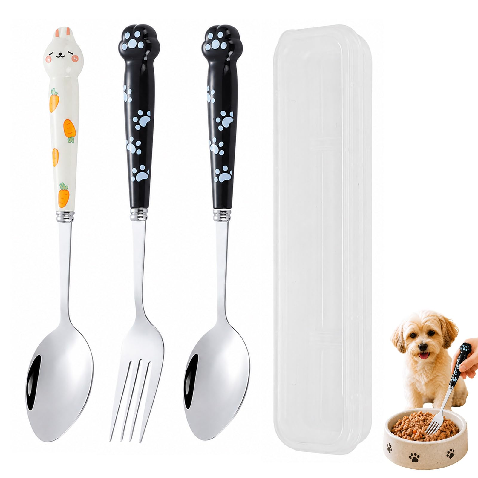 3PCS Pet Food Spoon Set, Stainless Steel Cat Dog Feeding Spoons with Box