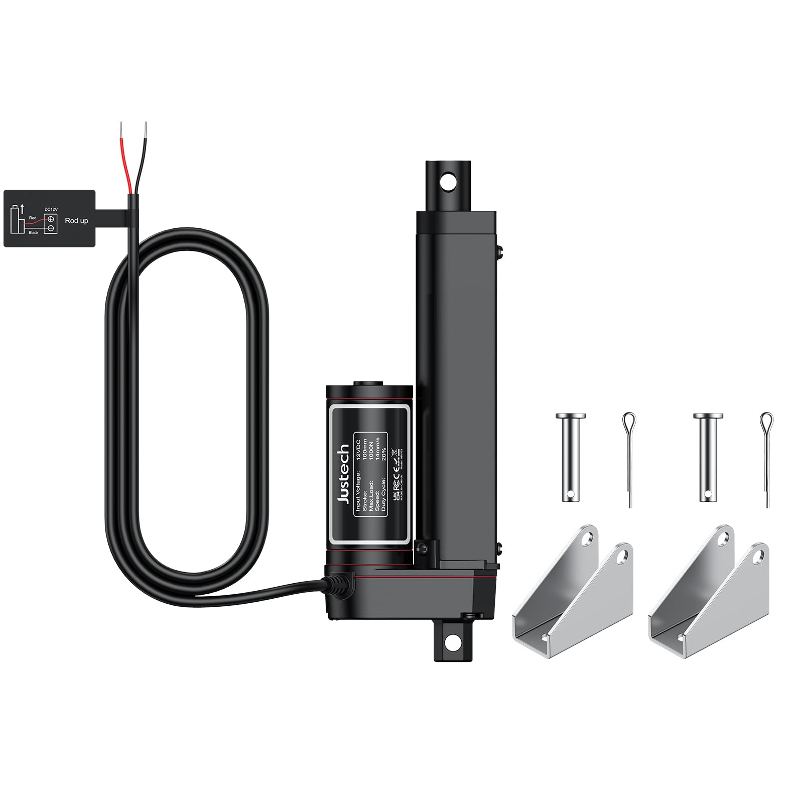 Justech Actuador Lineal 1000N 100mm 12V IP65 Aleación de Aluminio