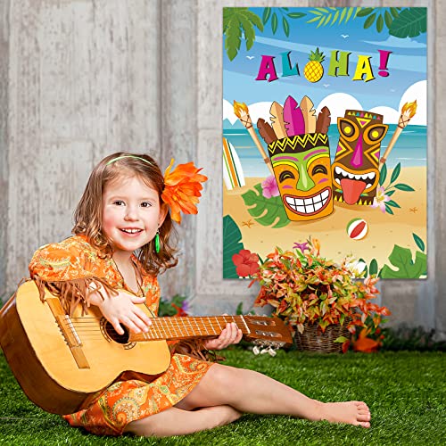 Image of WERNNSAI Hawaiian Party Game - Pin The Feather on The Tiki Hawaiian Party Decorations Luau Pin Games 21'' x 28'' Aloha Poster with 24 Pcs Stickers for Summer Tropical Beach Pool Activities