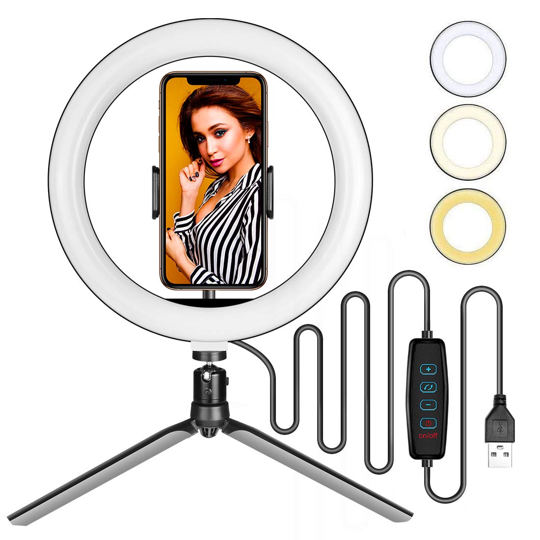 BOKEYU 10.2 Inch LED Self Ring Light with Tripod Stand and Phone Holder Video Lighting Kit Adjustable Color Temperature 10 Levels of Brightness for Tik Tok Portrait YouTube Video Makeup