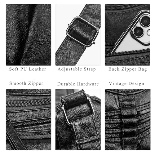 Image of WITERY Crossboby Bag for Women - Soft PU Leather Multi-Pocket Shoulder Bag Handbag with Adjustable Strap