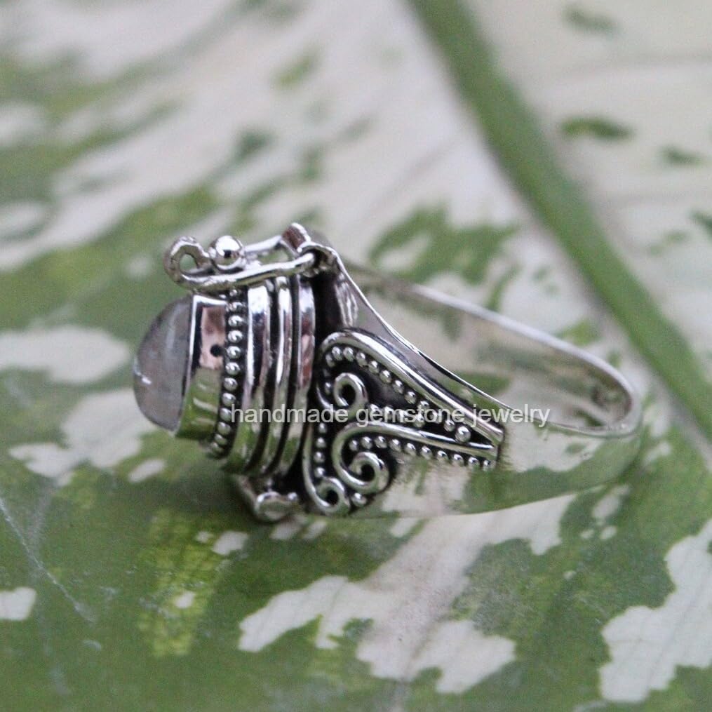Mother day gift, Natural Moonstone Ring, 925 Sterling Silver Plated Handmade Ring, Openable Poison Ring, Poison ring, Storage box ring, Vintage poisoner ring