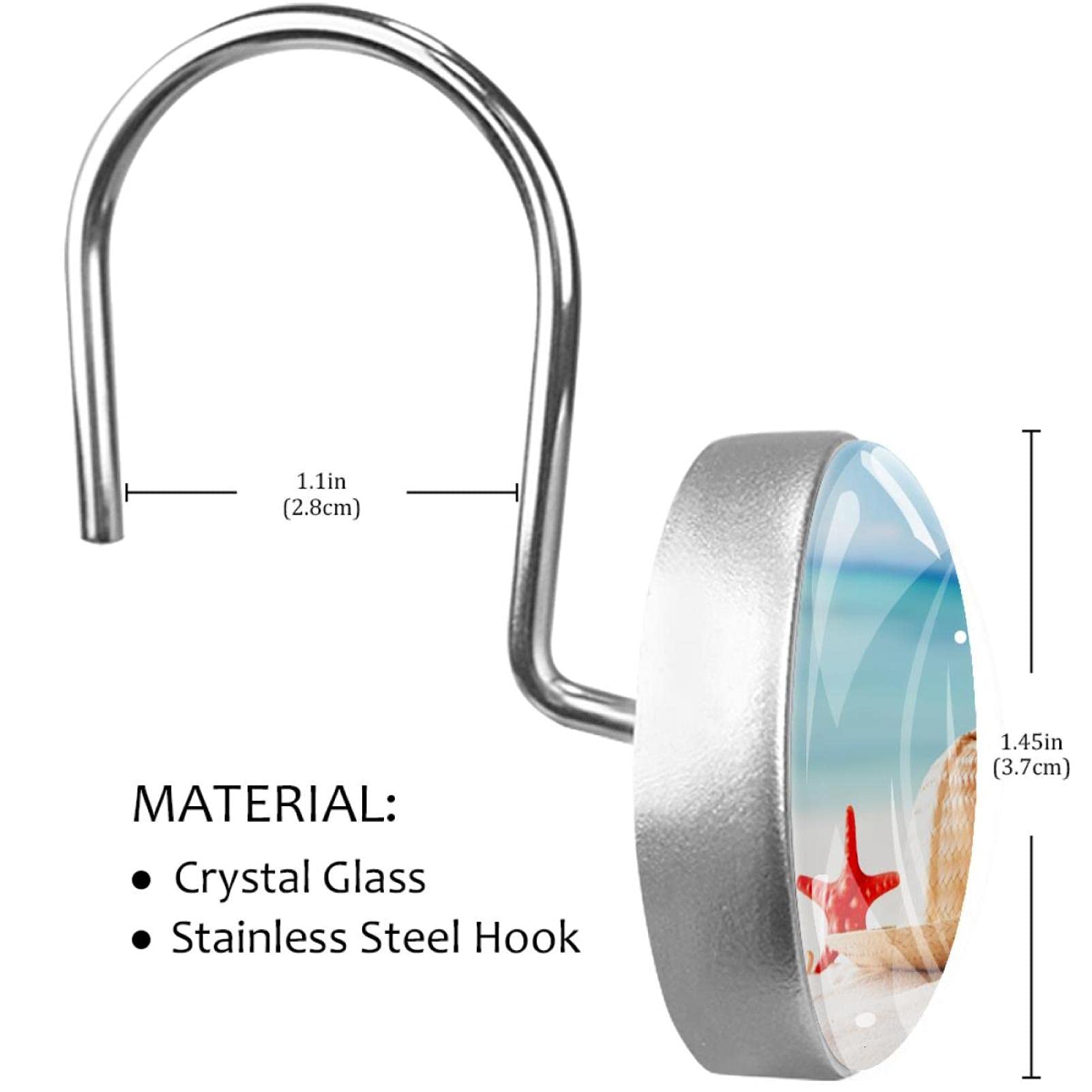 Set di 12 ganci per tende da doccia,stelle marine oceaniche e ancora,Gancio decorativo per bagno in acciaio inossidabile con anelli doccia