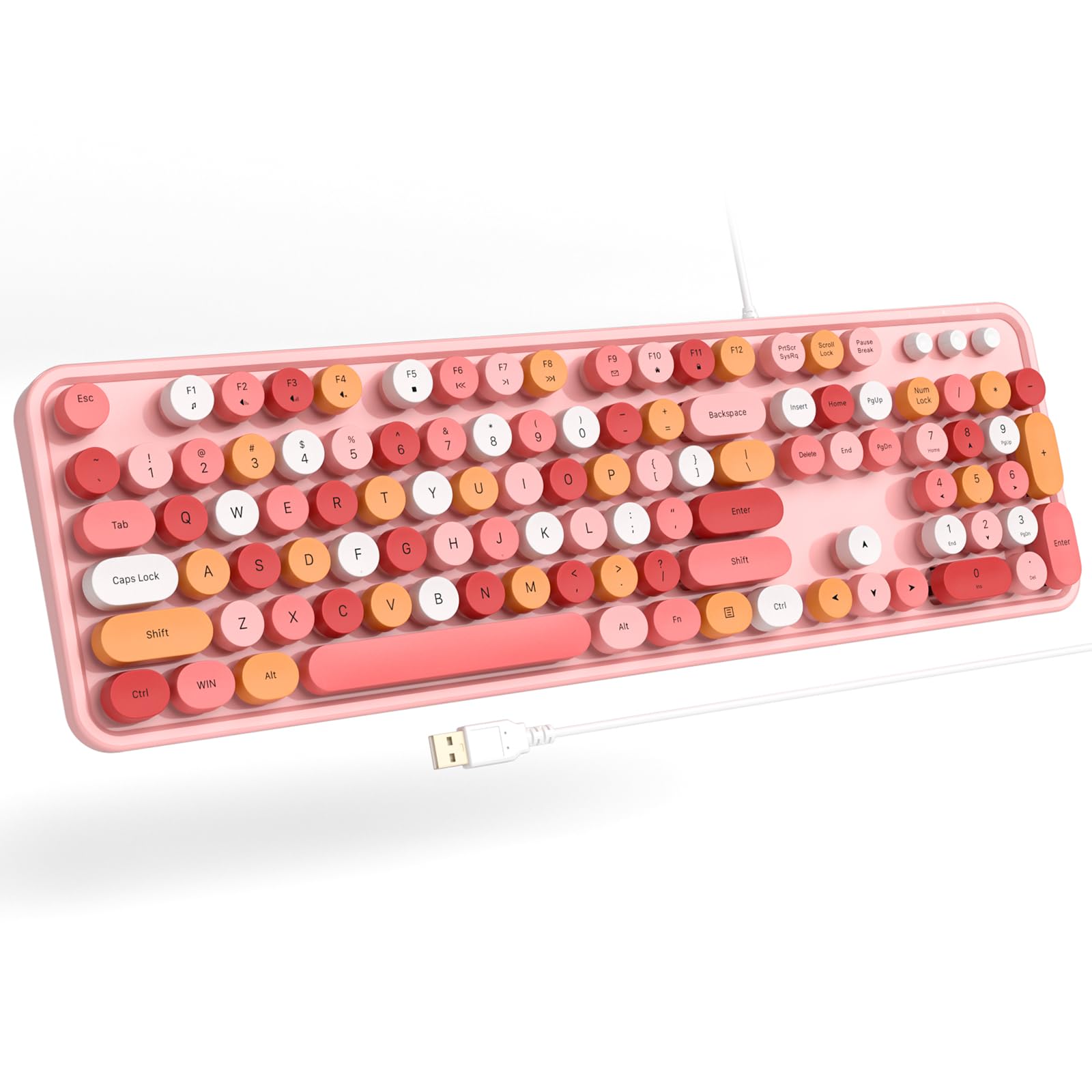 Atelus Computer Keyboard Wired, Plug Play USB Keyboard with Large Number Pad, Caps Indicators, Foldable Stands, Full Size Typewriter Keyboard for Laptop Desktop PC (Pink Colorful)