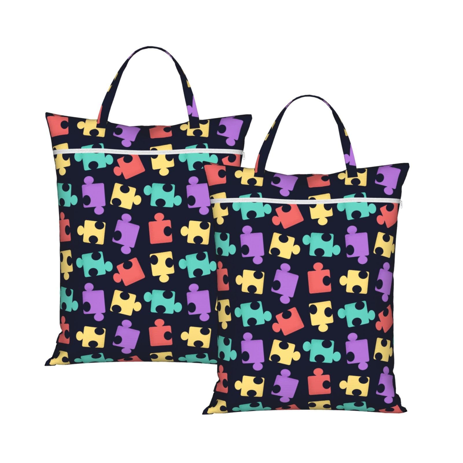Cyanlit 2Pcs Autism Awareness Pattern 2 Pcs Large Travel Laundry Bags Waterproof Wet Dry Bag For Travel,Swimming