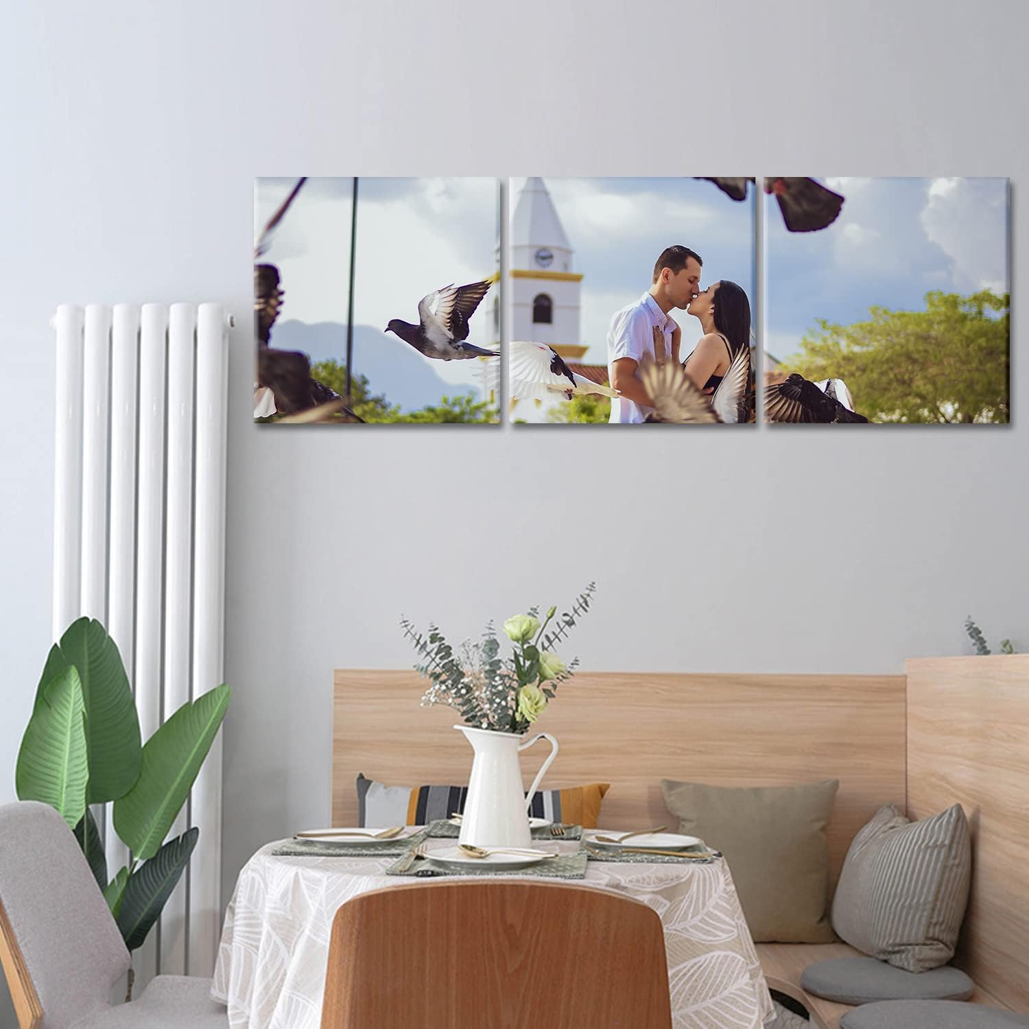 Personalized Custom Canvas Prints with Your Photos 3 Panels Hanging Wall Art Set Unique Framed Gifts for Couple,Family,Wedding,Friends,Pets Home Decor (1 Pic-3 Panel, 16"x16"x3P(40x40cmx3P))