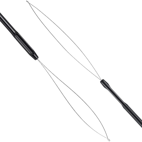 Zonon 10 Pcs Loop Needle Threader Tool for Hair Extension Bead,Black
