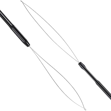 Zonon 10 Pcs Loop Needle Threader Tool for Hair Extension Bead,Black