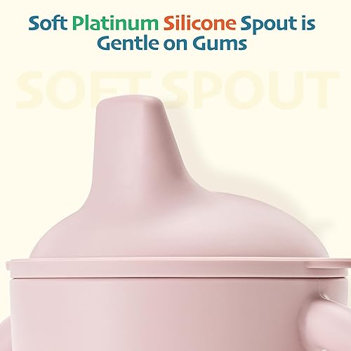 Miniatura 8 de Leeleelon Vasos de silicona para bebé, taza de entrenamiento 100% a prueba de fugas para niños pequeños con asas, taza para sorber de boquilla suave