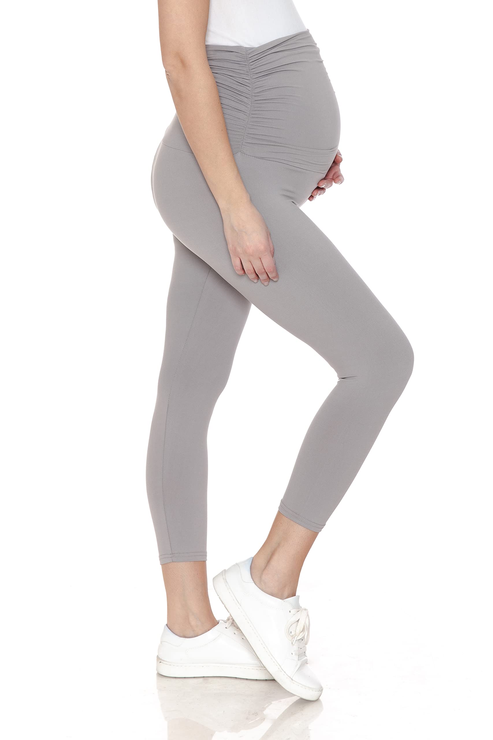 Leggings Depot Legging de maternité pour femme - Collants de yoga décontractés pour la grossesse, gris clair, Taille S