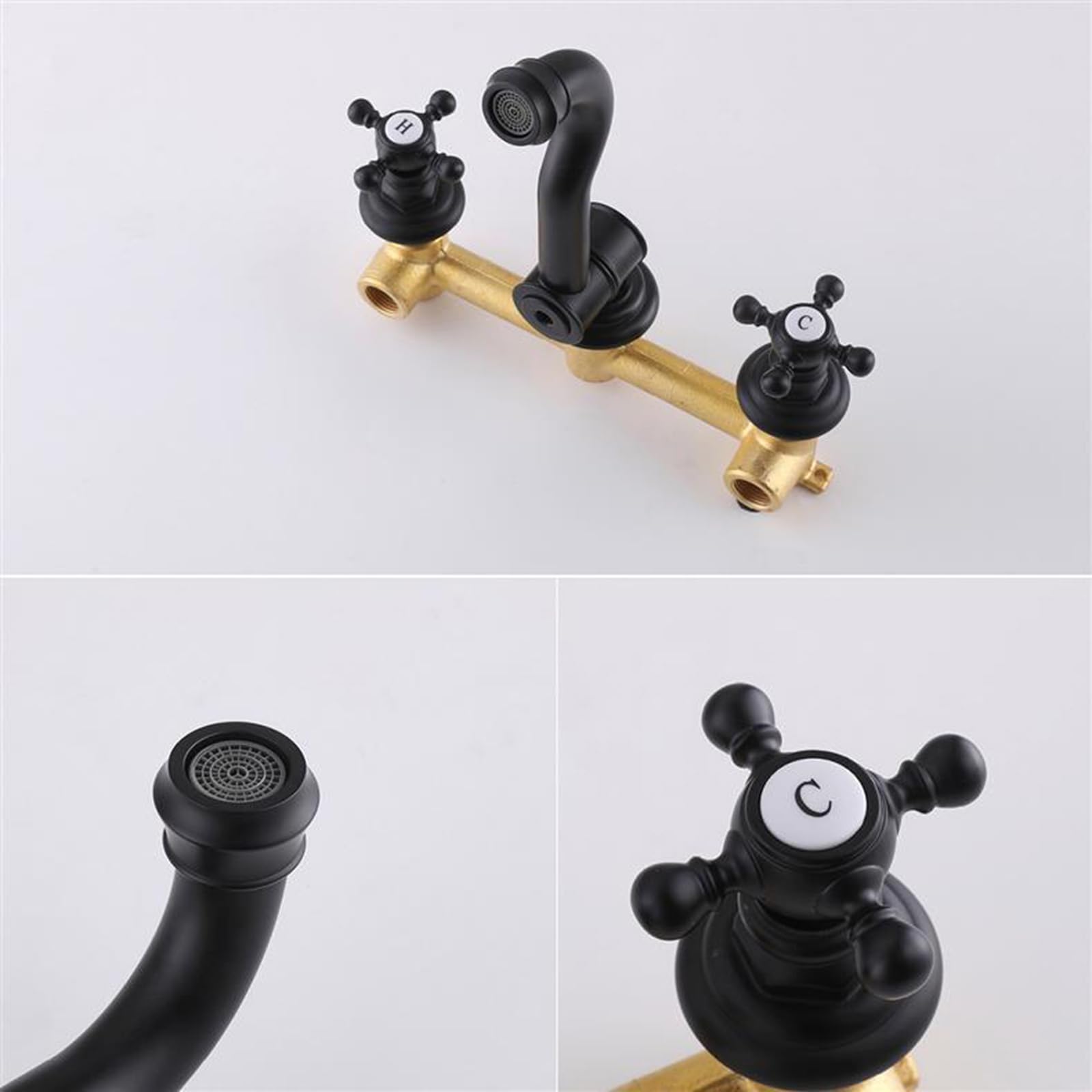XJTNLB Grifo de Pared para Lavabo Negro, Grifo Bimando Lavabo Vintage Giratorio de 360 Grados Griferia Baño