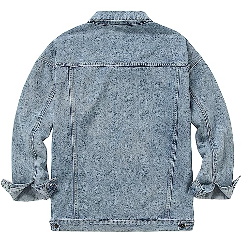 Image of DOSLAVIDA Men's Distressed Denim Jacket Unisex Button Down Jean Coat Casual Long Sleeve Trucker Hooded Jackets Outwear