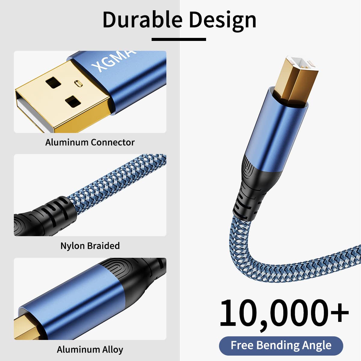 Cavo per stampante USB 2.0, 10 m, cavo USB per stampante tipo A maschio a B maschio, per stampanti HP, Canon, Lexmark, Epson, Dell, Xerox, Samsung e altri (10 m