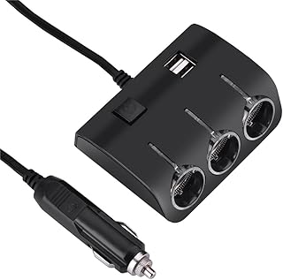 Divisor de Isqueiro de Carro de 120 W, Divisor de Carro Com 3 Soquetes, Extensor de Divisor de Carregador de Carro Com 2 USB Com Tubo de Seguro 10A, Indicador de Luz LED Azul