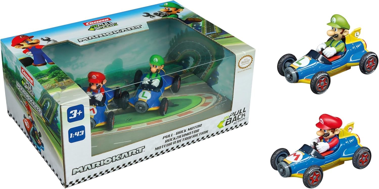 Carrera Mario Kart Mach8 Twin Pack Mario & Luigi Pull-Back Cars